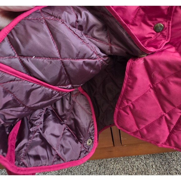 Eddie Bauer Size Large Red Goose Down Quilted Snap Up Collar Pockets Warm - Picture 6 of 8